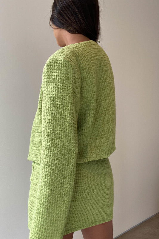Tweed Collarless Cropped Jacket in Green